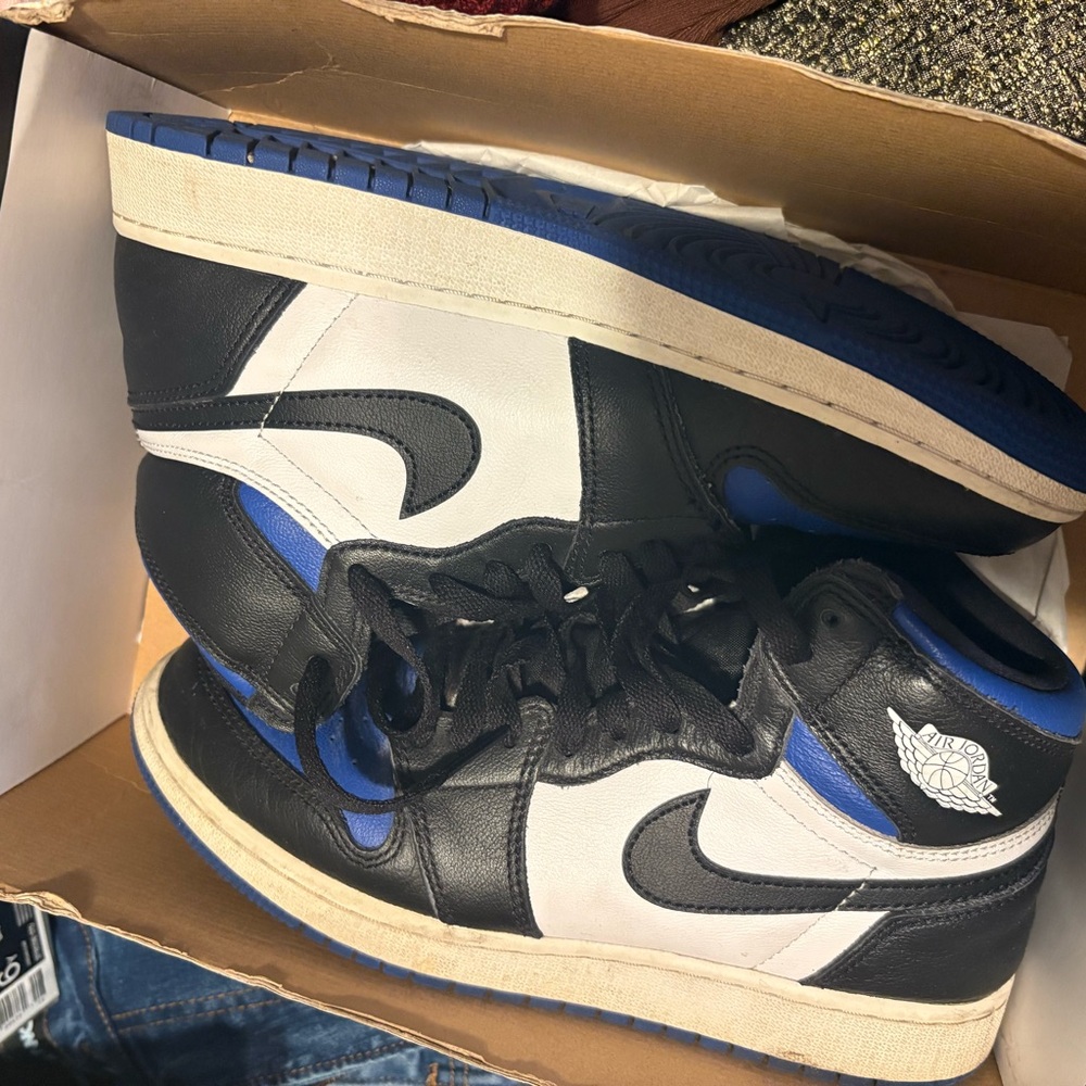 Jordan Black and Blue Kids High-Top Sneakers